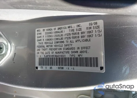 2008 Acura Rdx Technology from USA, damaged, VIN 5J8TB18538A016021